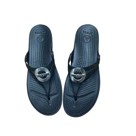 Womens Crocs Black Platform Sandals W11 With Silver Buckle Accent - Picture 3 of 11